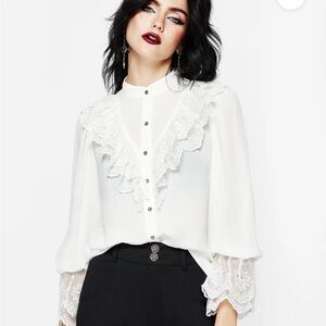 Disturbia Constance Lace Frill Button Up Blouse